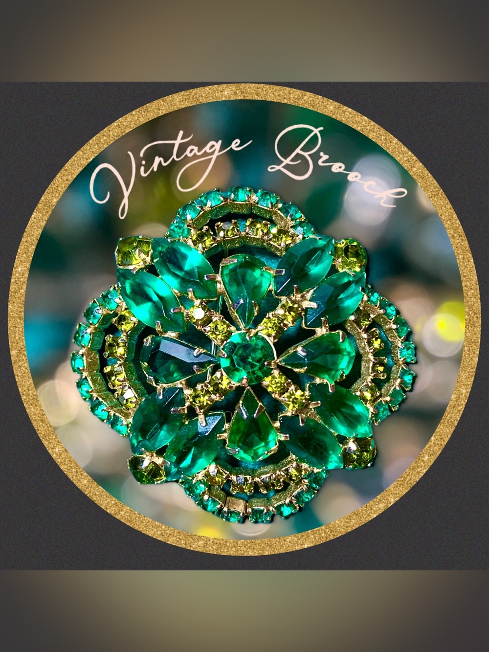 Vintage Emerald Green Crystal Floral Brooch